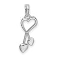 Sterling Silver Open Heart Pendant with Two Dangling Polished Heart Charms for Women