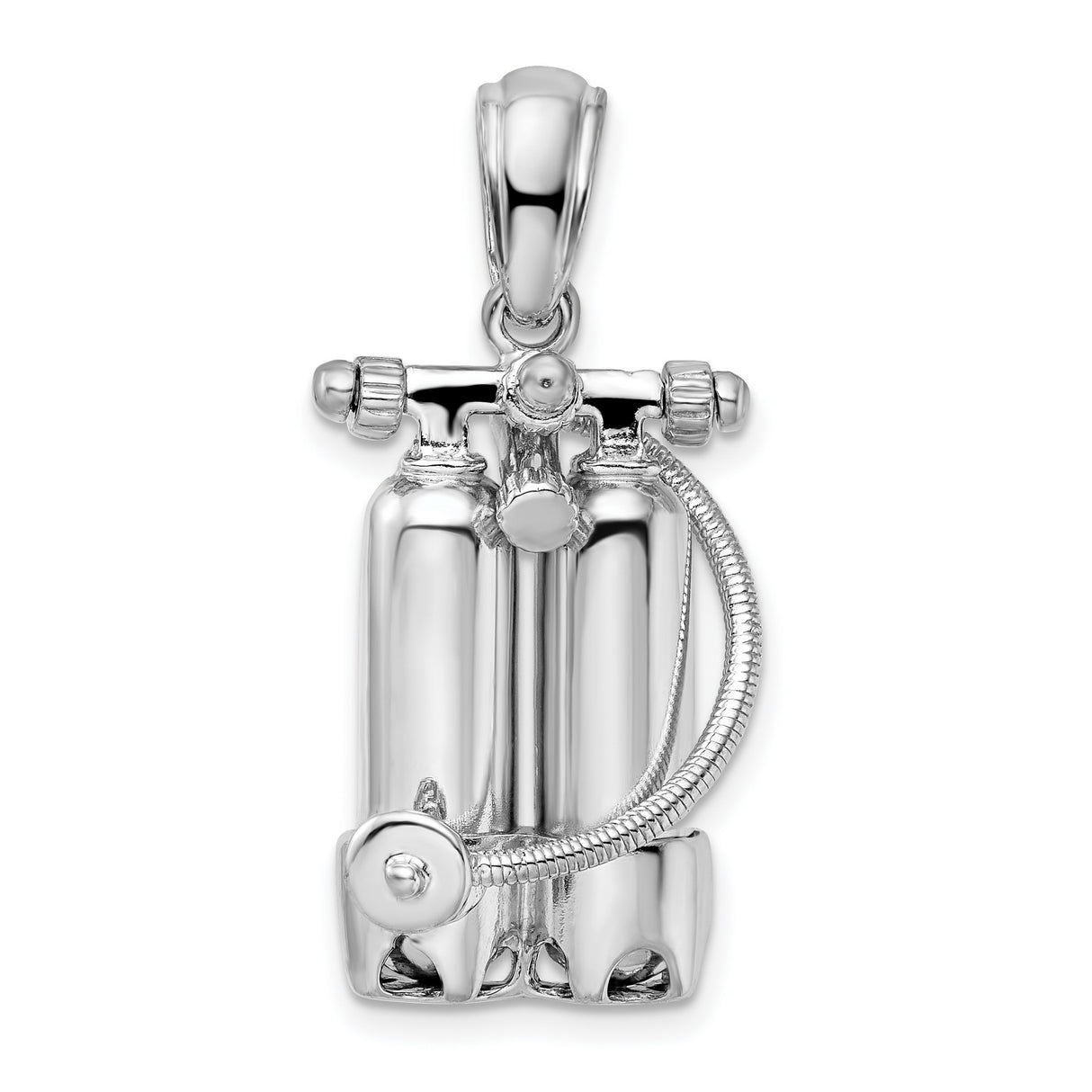 Sterling Silver Scuba Tank Pendant with Twin Tanks and Hose Detail, Nautical Diver Charm