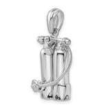 Sterling Silver Scuba Tank Pendant with Twin Tanks and Hose Detail, Nautical Diver Charm