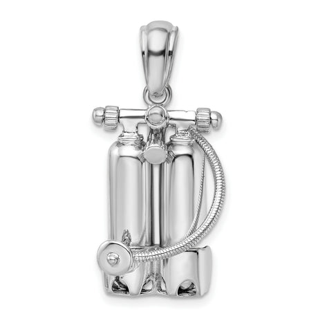 Sterling Silver Scuba Tank Pendant with Twin Tanks and Hose Detail, Nautical Diver Charm