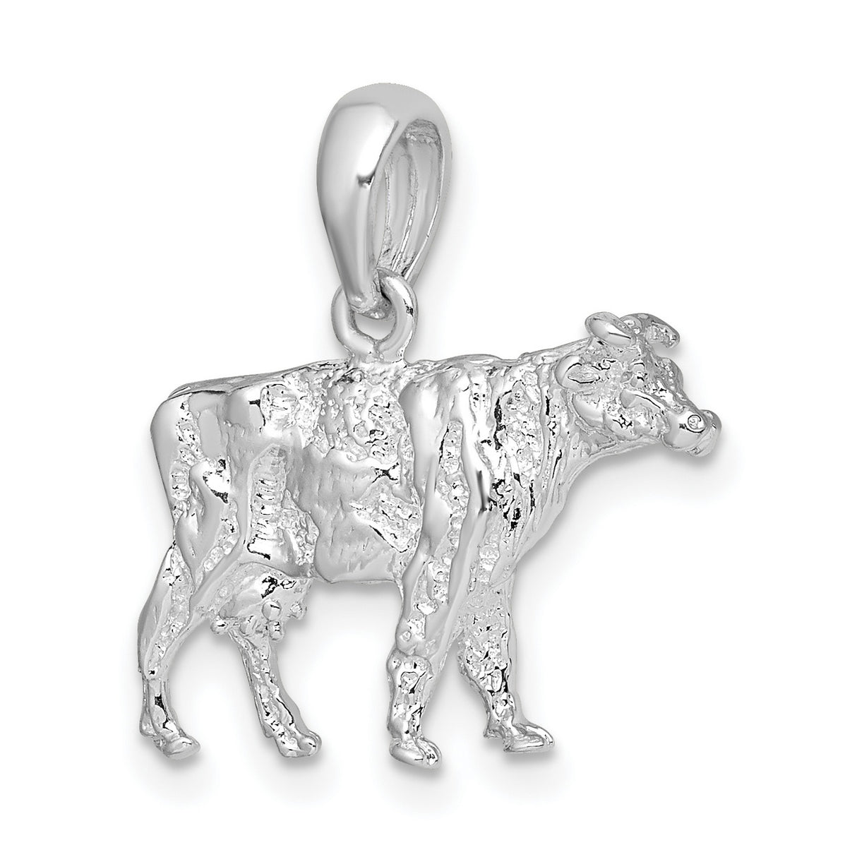 Sterling Silver Cow Pendant with Detailed 3D Bovine Design, Rustic Farm Animal Jewelry
