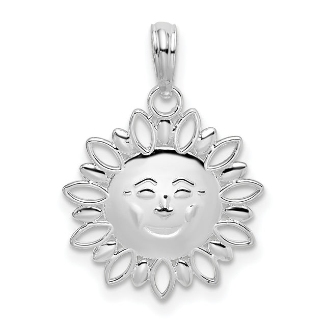 Sterling Silver Sun Face Pendant with Open Petal Rays, Celestial and Boho Style