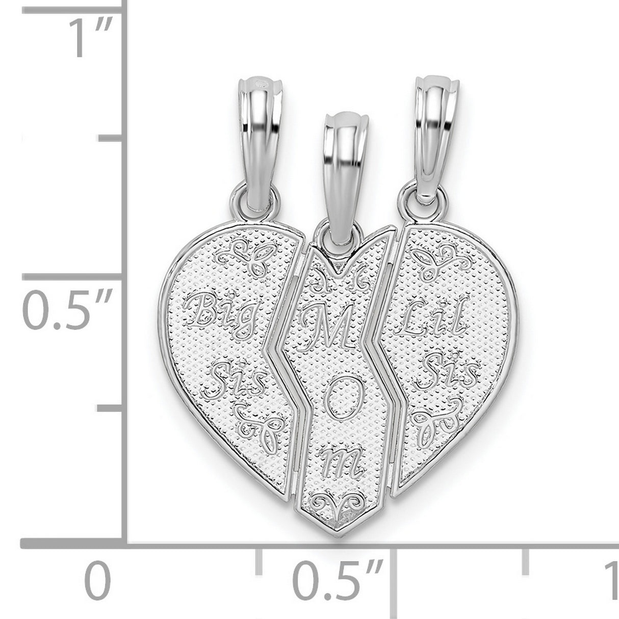 Textured Big Sis Mom Lil Sis Break Apart Charm Pendant in Real 925 Sterling Silver