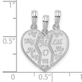 Textured Big Sis Mom Lil Sis Break Apart Charm Pendant in Real 925 Sterling Silver