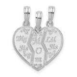 Textured Big Sis Mom Lil Sis Break Apart Charm Pendant in Real 925 Sterling Silver