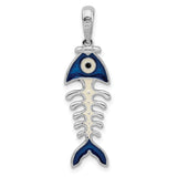 Polished 3-D Enameled Fishbone Charm Pendant in Real 925 Sterling Silver