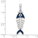 Polished 3-D Enameled Fishbone Charm Pendant in Real 925 Sterling Silver