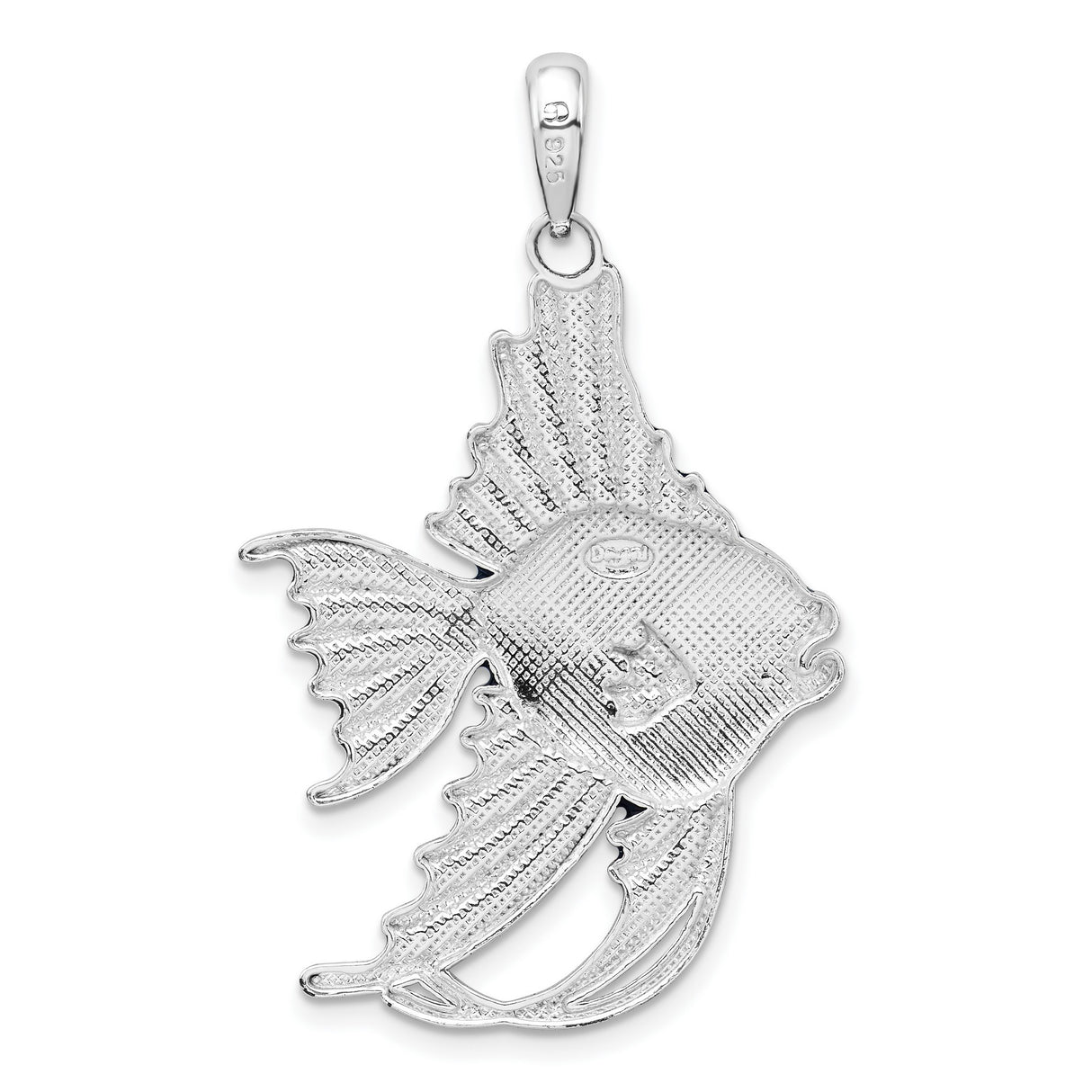 Sterling Silver Fish Pendant with Blue Enamel, Tropical Angelfish Ocean Jewelry for Women