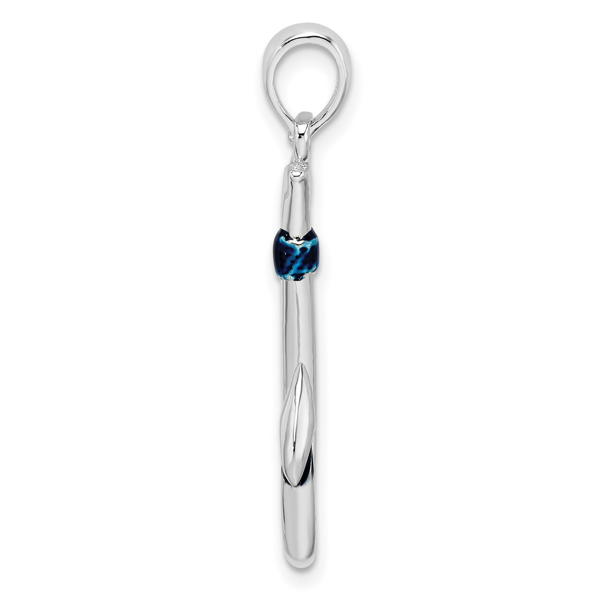 Sterling Silver Fish Hook Pendant with Blue Enamel Accent, Nautical Theme for Men or Unisex Wear