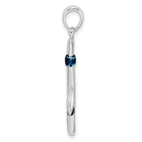 Sterling Silver Fish Hook Pendant with Blue Enamel Accent, Nautical Theme for Men or Unisex Wear