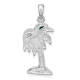 Sterling Silver Palm Tree Pendant with Green and Brown Enamel, Tropical Vacation Theme