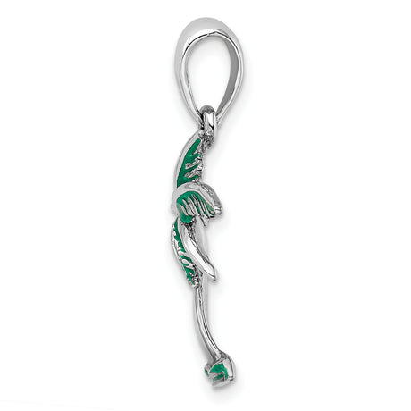 Sterling Silver Palm Tree Pendant with Green Enamel, Tropical Beach Theme Jewelry