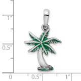 Sterling Silver Palm Tree Pendant with Green Enamel, Tropical Beach Theme Jewelry