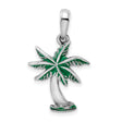 Sterling Silver Palm Tree Pendant with Green Enamel, Tropical Beach Theme Jewelry