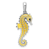 Sterling Silver Seahorse Pendant with Yellow Enamel, Nautical Ocean Theme for Women