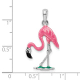 Sterling Silver Flamingo Pendant with Pink Enamel, Tropical Bird Charm, Nature Inspired Jewelry
