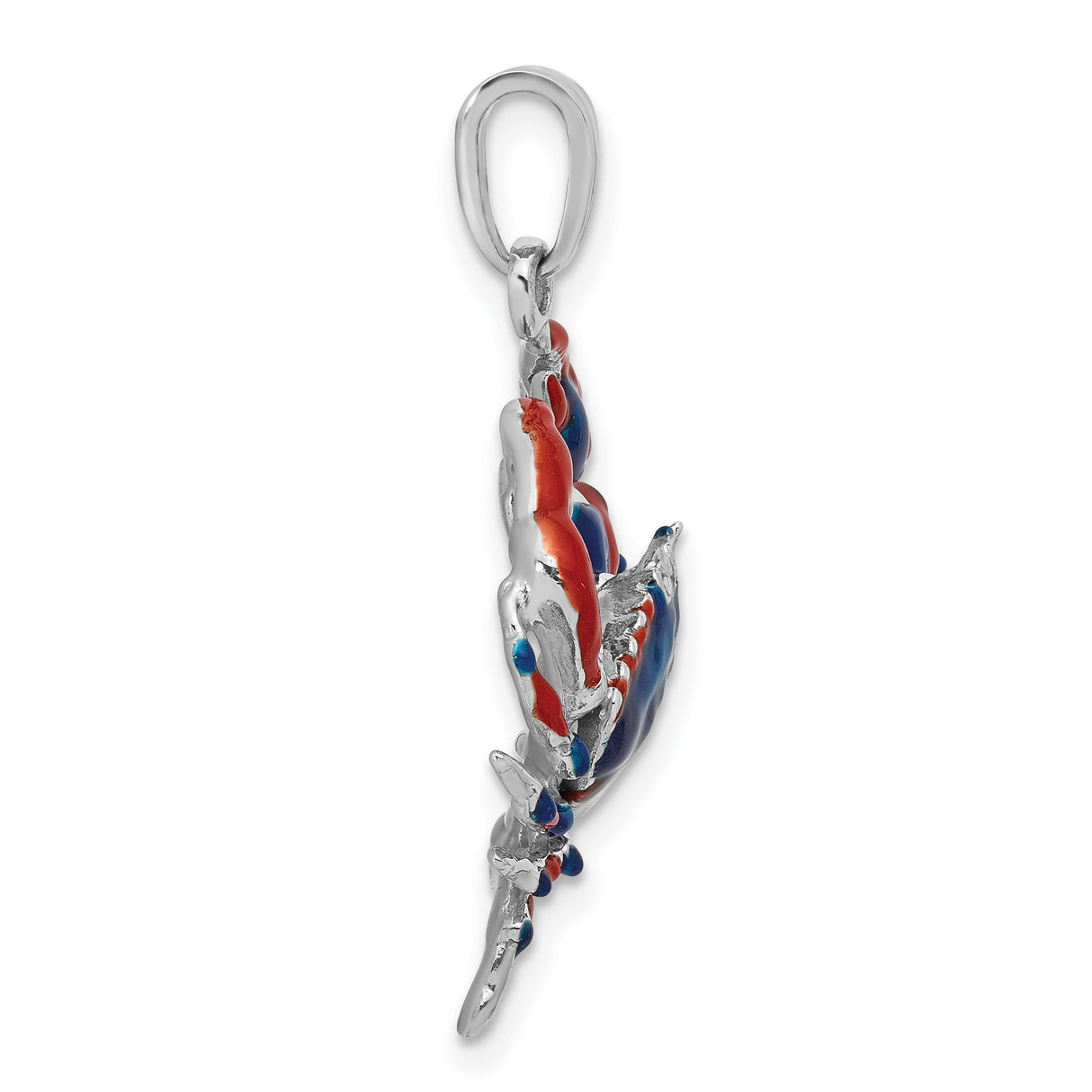 Sterling Silver Crab Pendant with Red and Blue Enamel, Nautical Cancer Zodiac Charm
