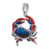 Sterling Silver Crab Pendant with Red and Blue Enamel, Nautical Cancer Zodiac Charm