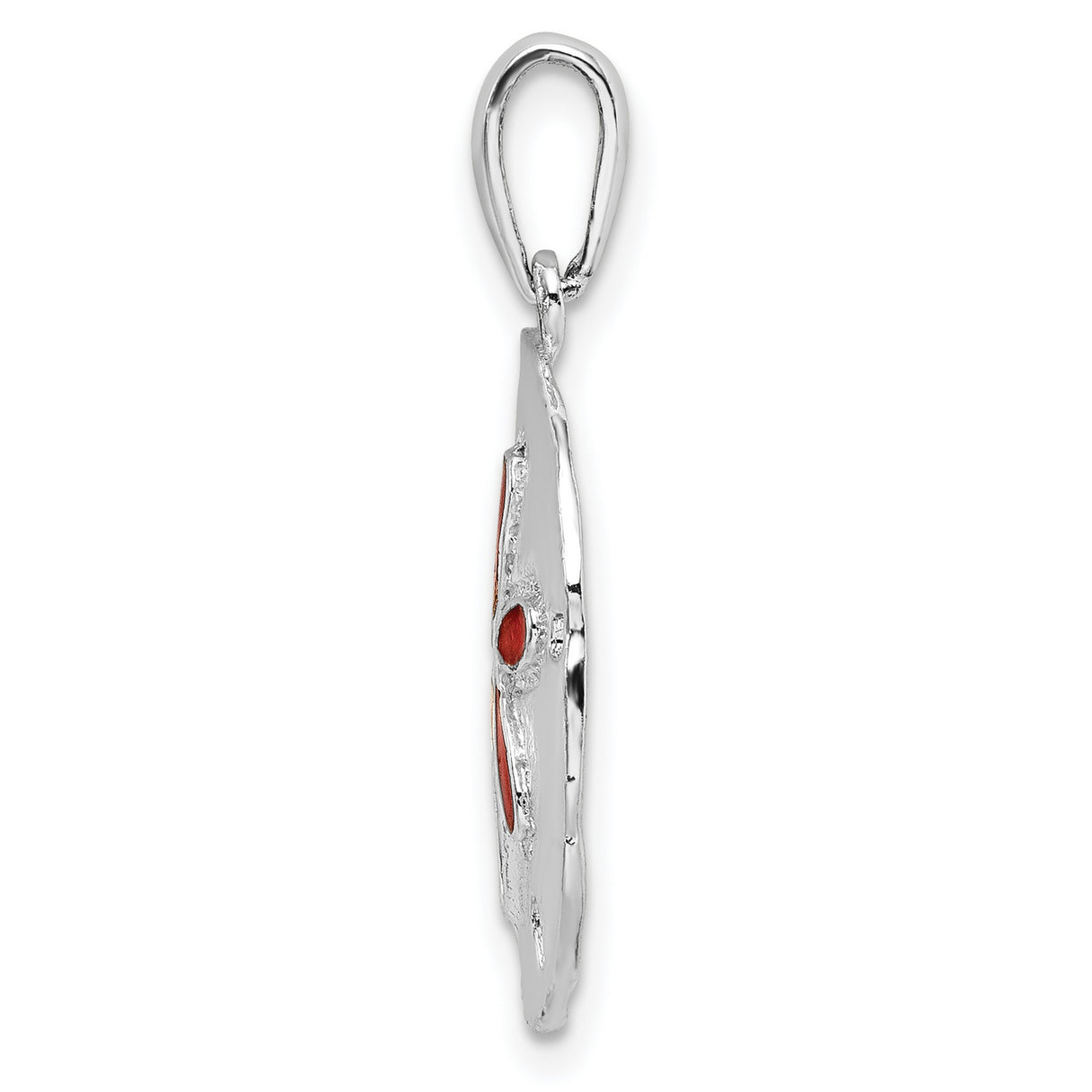 Sterling Silver Sand Dollar Pendant with Red Enamel, Star Motif Coastal Jewelry for Women