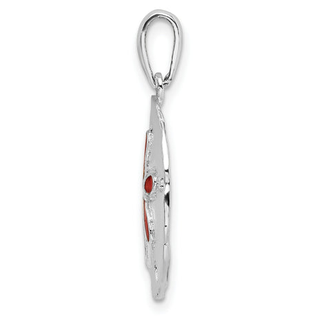 Sterling Silver Sand Dollar Pendant with Red Enamel, Star Motif Coastal Jewelry for Women