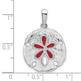 Sterling Silver Sand Dollar Pendant with Red Enamel, Star Motif Coastal Jewelry for Women