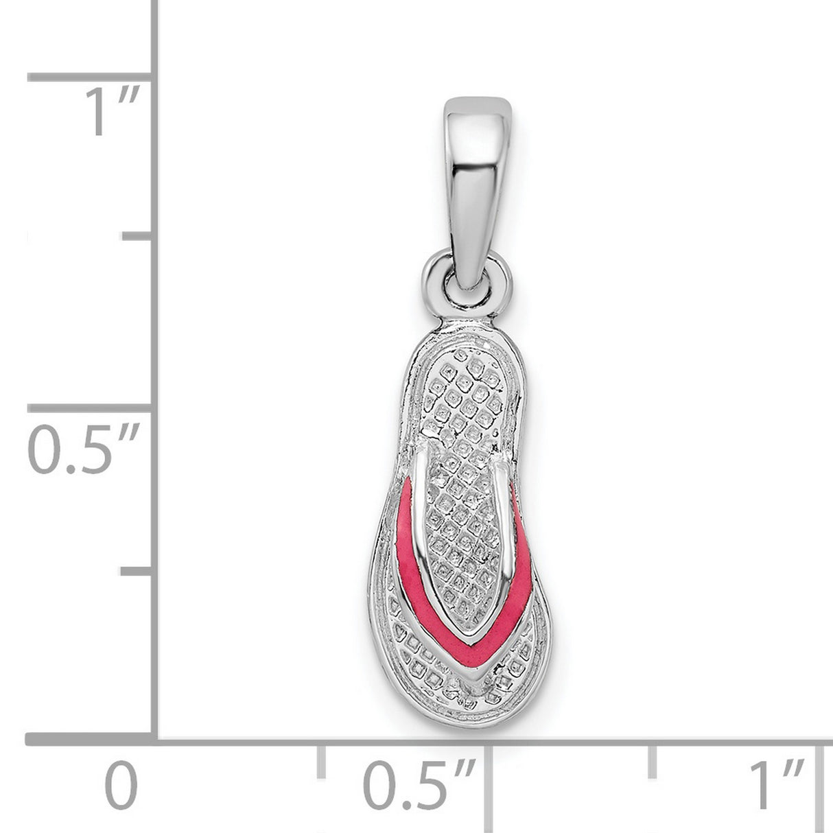 Sterling Silver Flip-Flop Sandal Pendant with Pink Enamel, Textured Sole, Beach Theme Jewelry