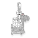 Sterling Silver Charm with Pink Enamel Umbrella, Beach Chair Summer Vacation Theme