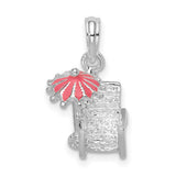 Sterling Silver Charm with Pink Enamel Umbrella, Beach Chair Summer Vacation Theme