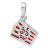 Sterling Silver Popcorn Bucket Charm Pendant with Red and White Enamel, Movie Snack Theme