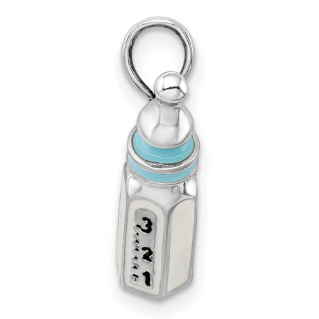 Sterling Silver Baby Bottle Pendant with Blue Enamel, 3D Motherhood Charm for Women