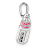 Sterling Silver Baby Bottle Pendant with Pink Enamel, Motherhood Keepsake Charm for Women