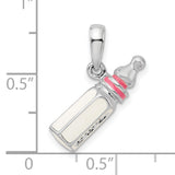 Sterling Silver Baby Bottle Pendant with Pink Enamel, Motherhood Keepsake Charm for Women