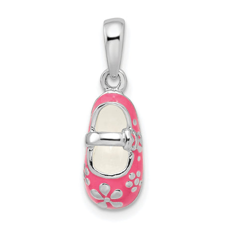 Sterling Silver Pendant with 3D Pink Baby Shoe and Flower Accent, Maternity Keepsake Jewelry