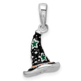 Sterling Silver Witch Hat Pendant with Green Stars and Crescent Moon, Mystical Charm for Women and Teens