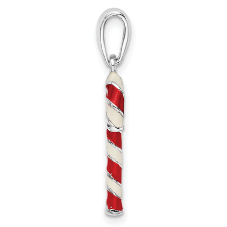 Sterling Silver Candy Cane Pendant with Red and White Enamel, Holiday Charm Accessory