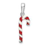 Sterling Silver Candy Cane Pendant with Red and White Enamel, Holiday Charm Accessory