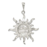 Sterling Silver Sun Face Pendant with Radiant Rays, Boho Celestial Medallion Design