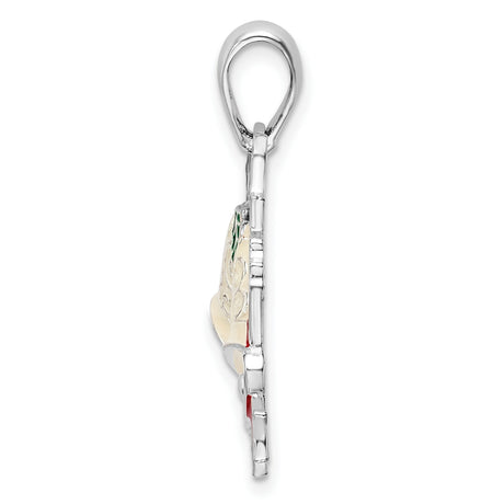 Sterling Silver Christmas Pendant with Enamel Holiday Bells and Holly Leaves