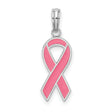 Sterling Silver Pink Ribbon Pendant with Enamel Detailing, Breast Cancer Awareness Jewelry for Women