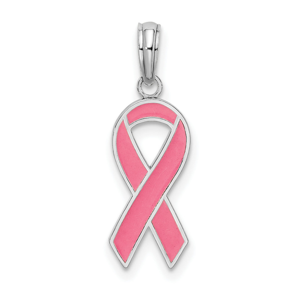 Sterling Silver Pink Ribbon Pendant with Enamel Detailing, Breast Cancer Awareness Jewelry for Women