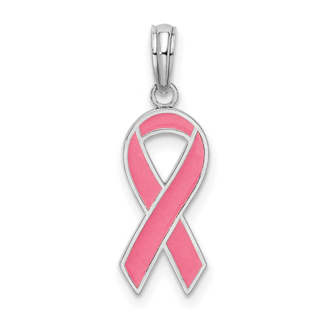 Sterling Silver Pink Ribbon Pendant with Enamel Detailing, Breast Cancer Awareness Jewelry for Women