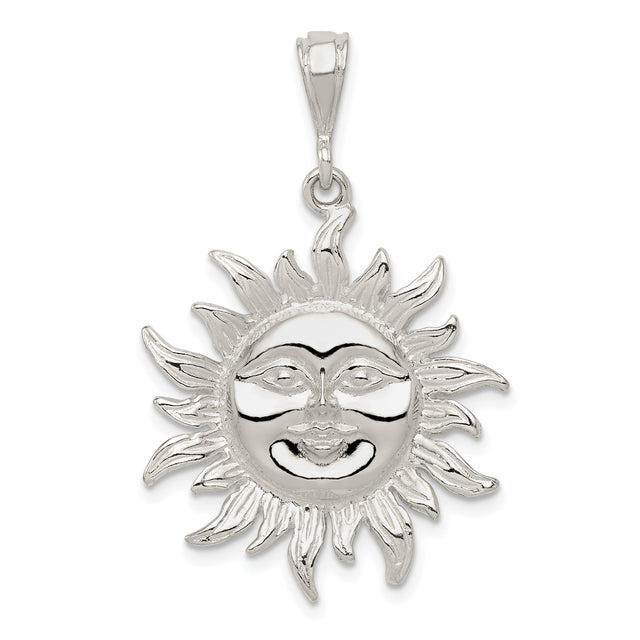 Sterling Silver Sun Face Pendant with Radiant Smiling Sun Design, Boho Celestial Style