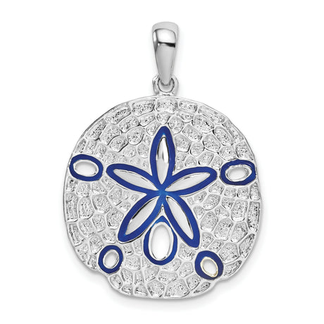 Sterling Silver Sand Dollar Pendant with Blue Enamel Accents, Nautical Ocean-Inspired Design