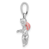 Sterling Silver Angel Pendant with Pink Enamel Wings, Cherub Charm Symbolizing Faith and Protection