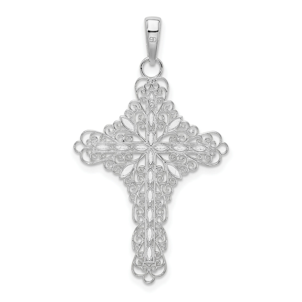 Sterling Silver Cross Pendant with Blue Marquise Inlay and Filigree Detail