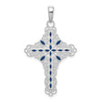Sterling Silver Cross Pendant with Blue Marquise Inlay and Filigree Detail