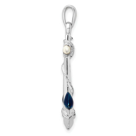 Sterling Silver Anchor Pendant with Blue Enamel, Rope Detail, Life Preserver Design