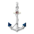 Sterling Silver Anchor Pendant with Blue Enamel, Rope Detail, Life Preserver Design