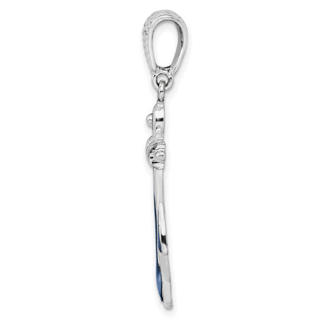 Sterling Silver Anchor Pendant with Navy Blue Enamel and Red White Accents, Nautical Theme Charm