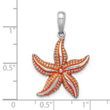 Sterling Silver Starfish Pendant with Orange Enamel, Nautical Coastal Charm for Women
